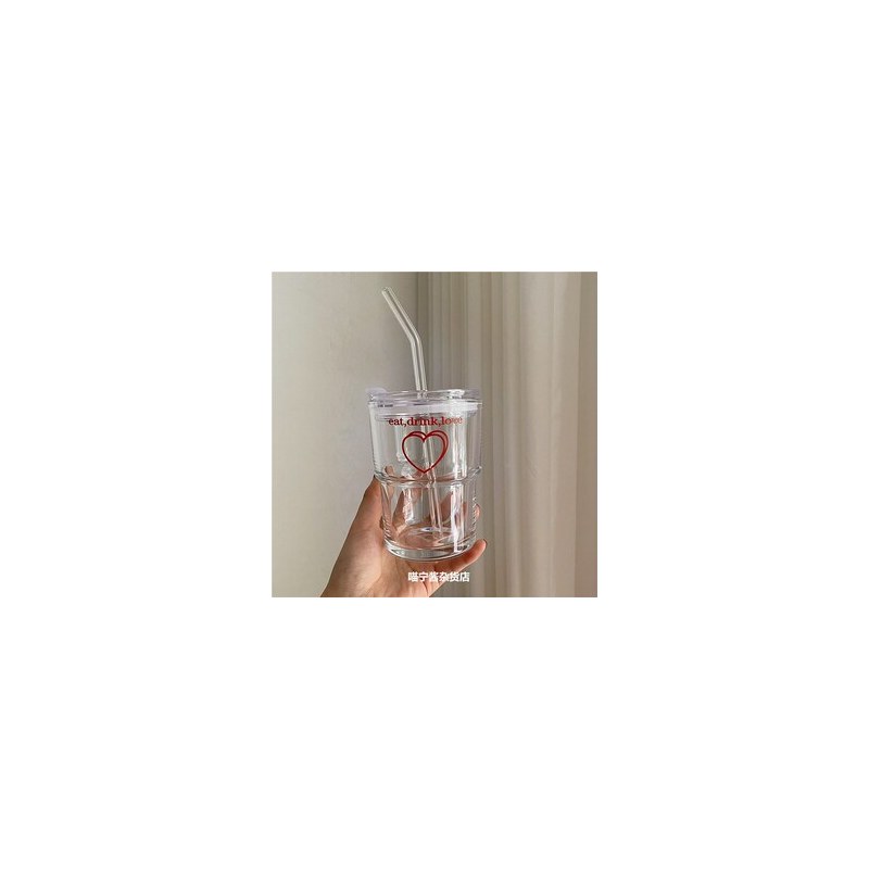 玻璃吸管杯 带盖 450ml 2只